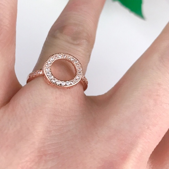 Rose Gold Tone Infinity Ring Zirconia Circle Hoop - Picture 2 of 6